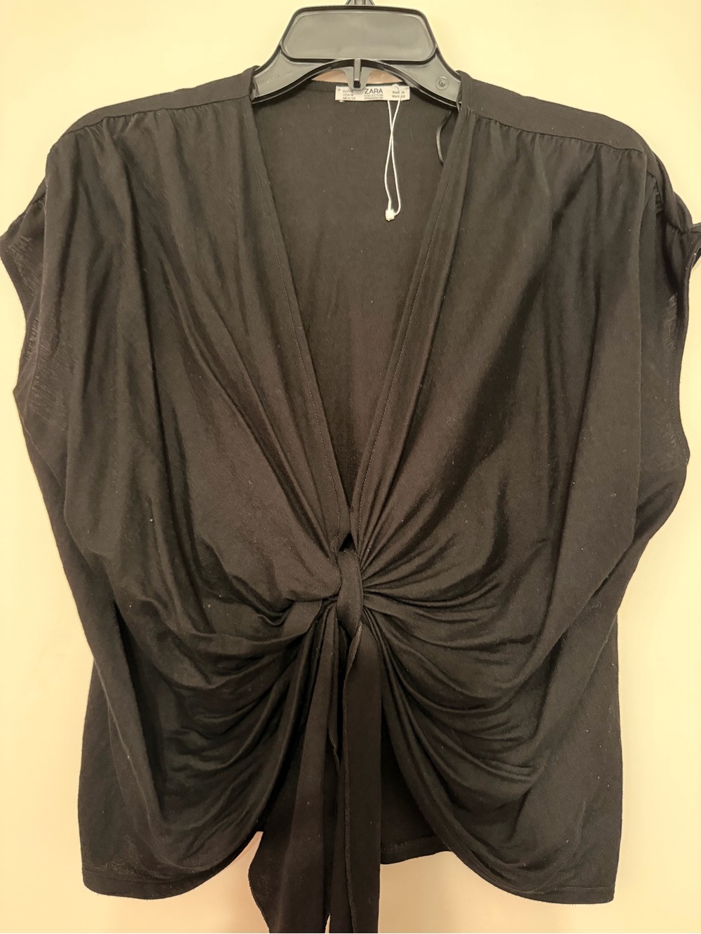 Zara Black Twist-Front Draped Blouse